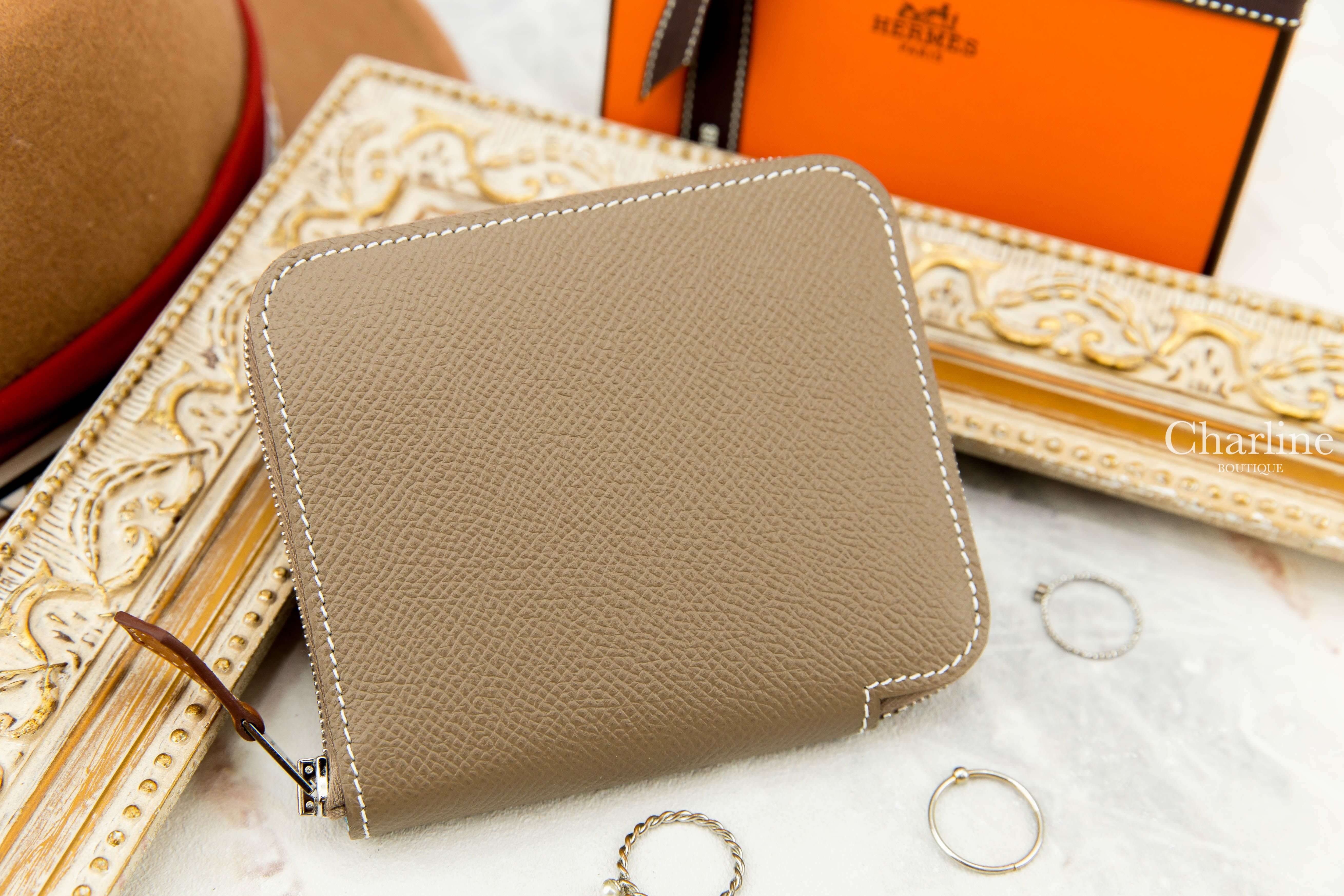 Hermès Silk' In Compact Wallet 18 Etoupe Epsom 大象灰絲巾拉鍊短夾