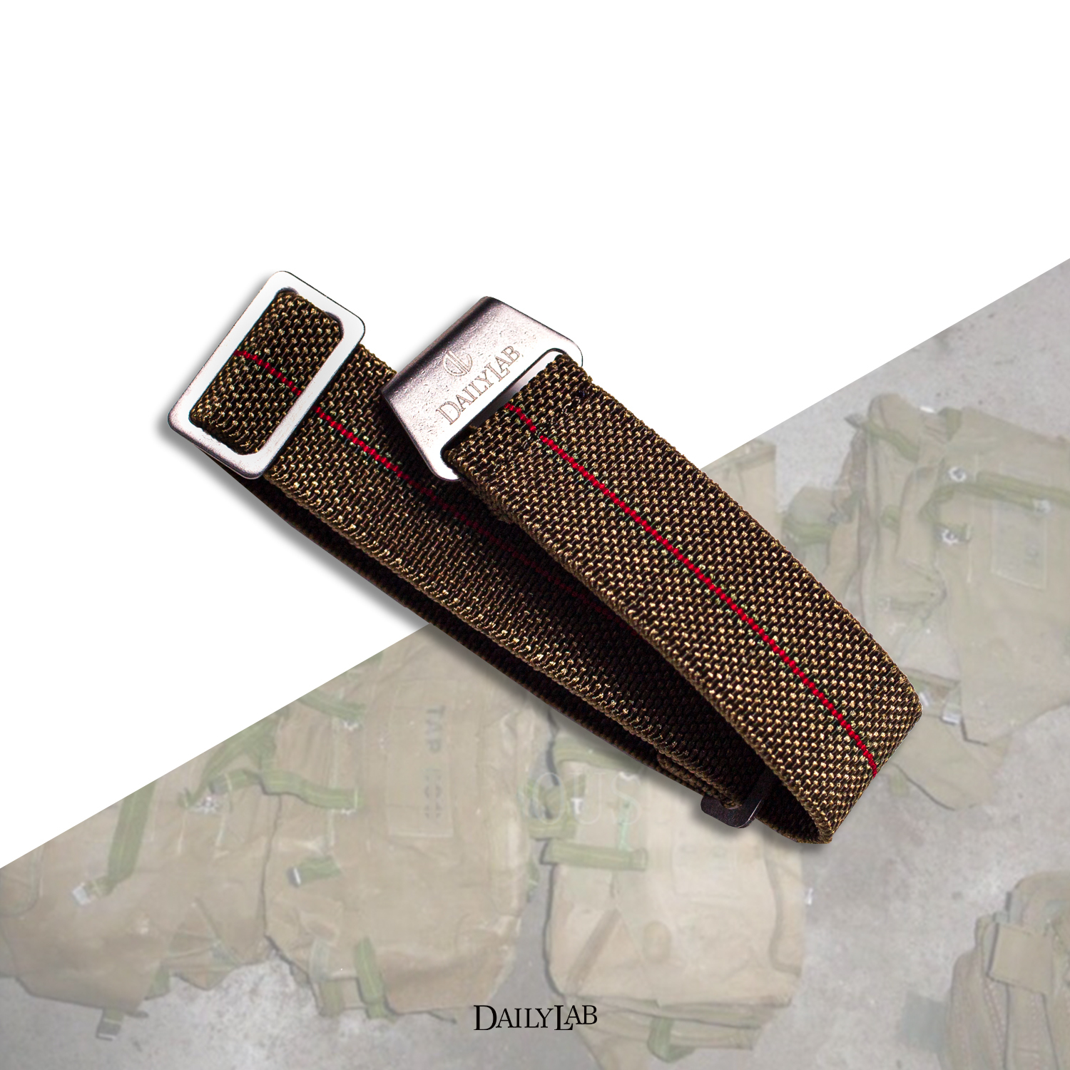 DailyLab｜60"s 法國海軍 降落傘彈性錶帶 軍綠/紅