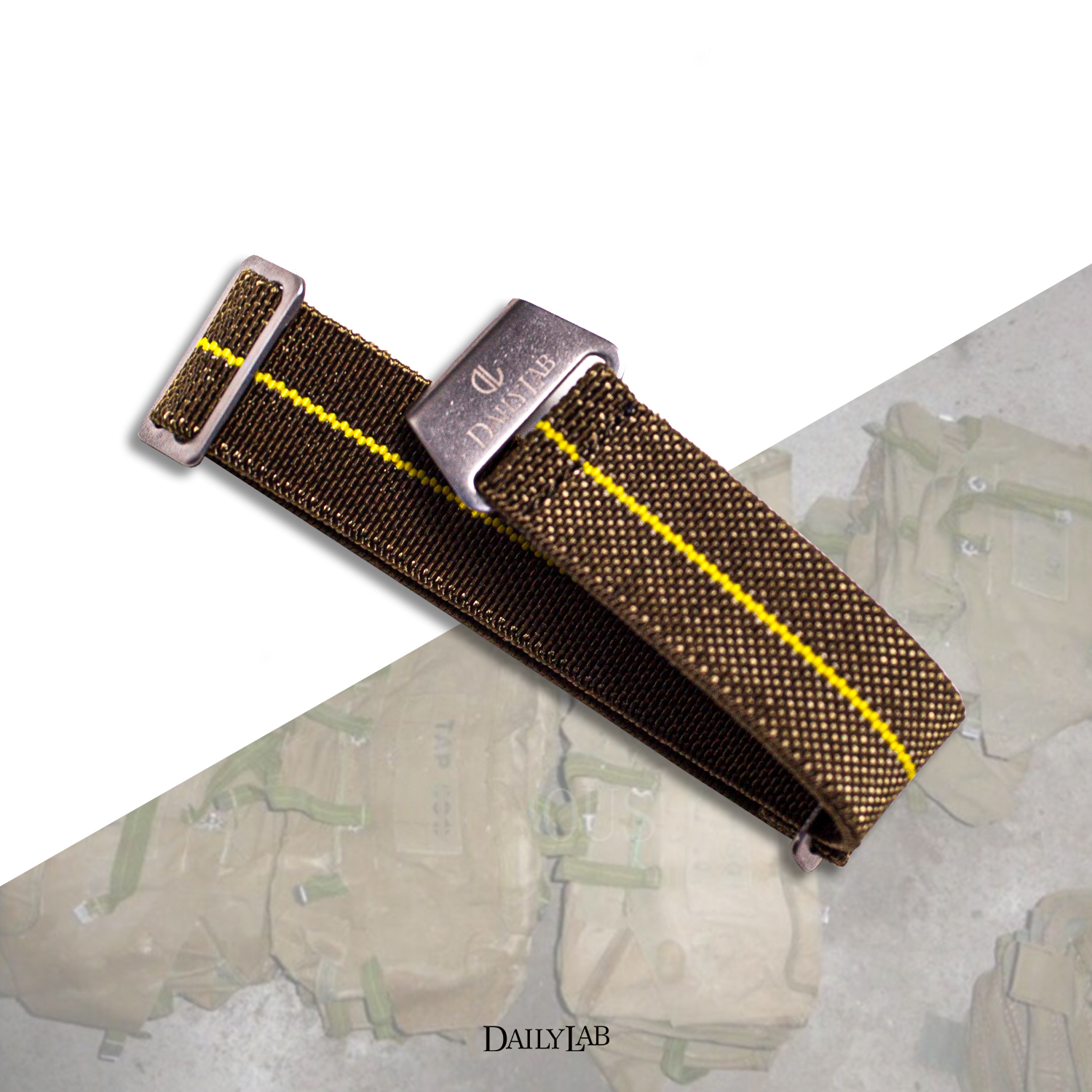 DailyLab｜60"s 法國海軍 降落傘彈性錶帶 軍綠/黃