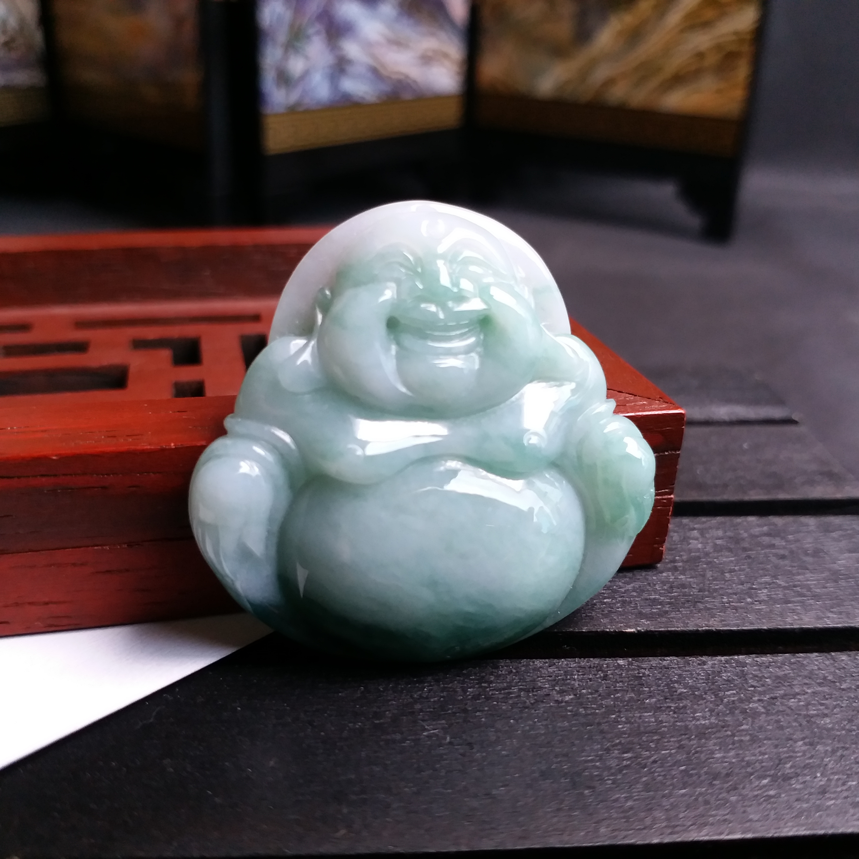 J1297 冰糯飄綠笑佛吊墜