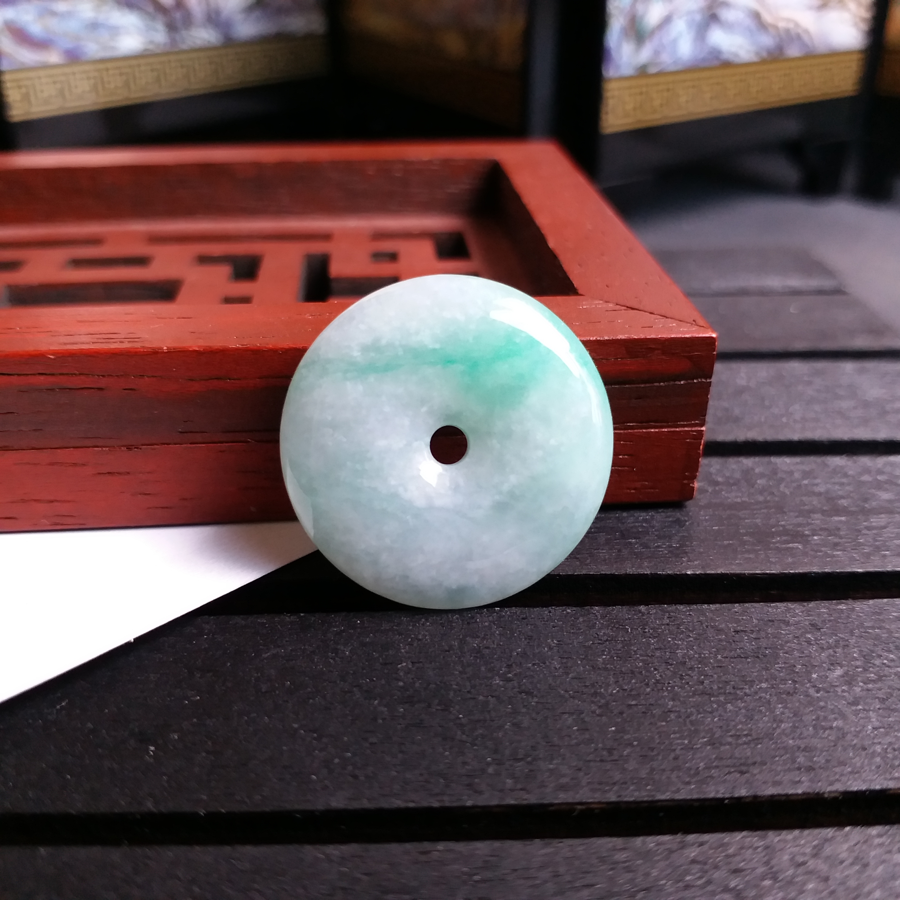 冰糯淺綠平安扣 (23.1mm直徑), 天然翡翠A玉, 緬甸玉, Jade, Jadeite