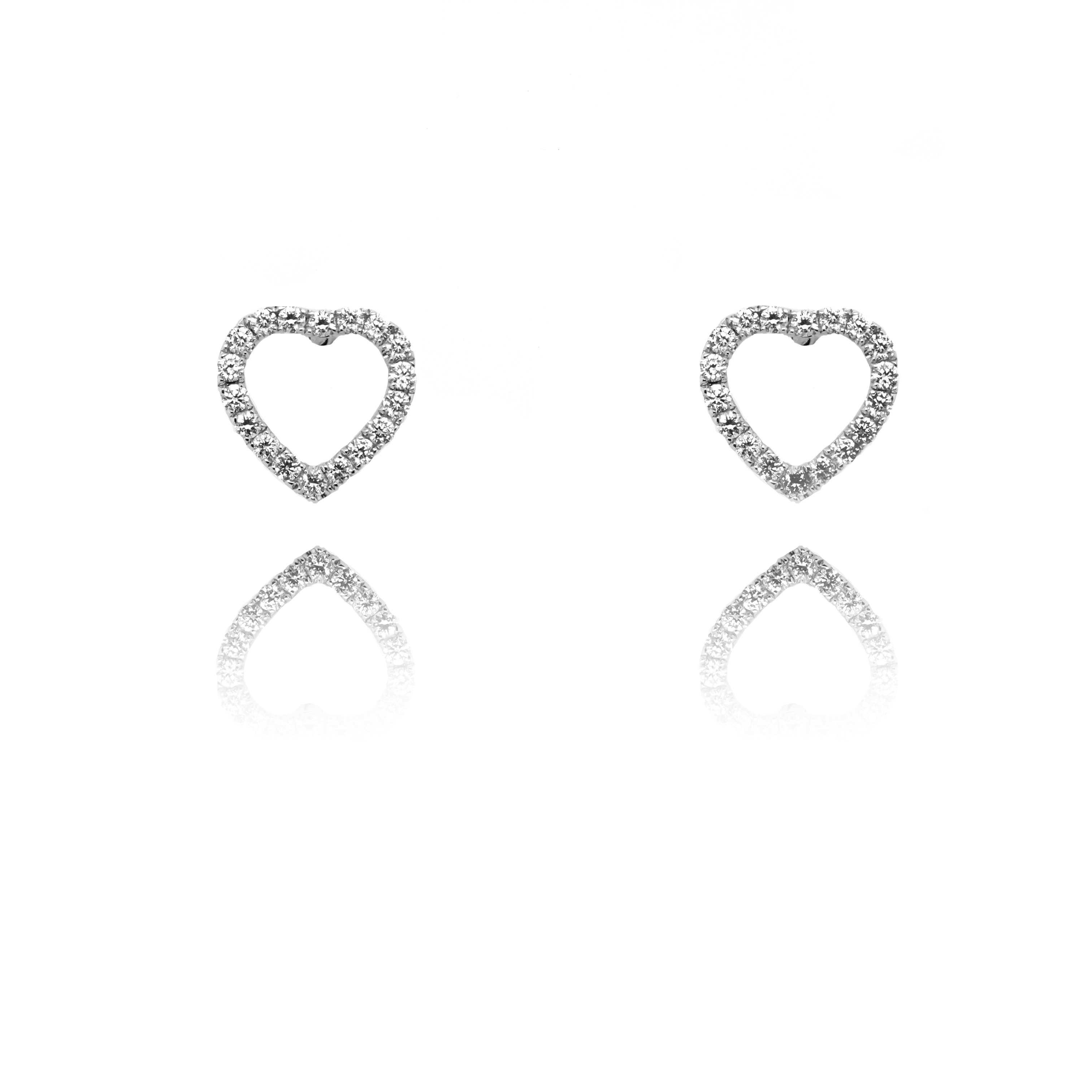 18K白金天然鑽石心形耳環