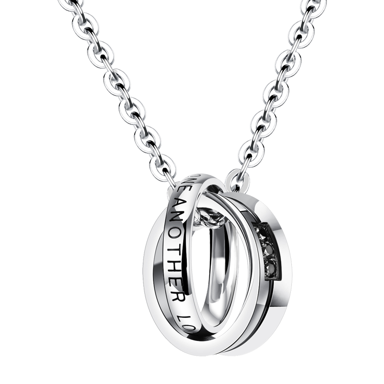 白鋼對鍊，情侶項鍊 雙環設計；Love One Another 彼此相愛（6894男）