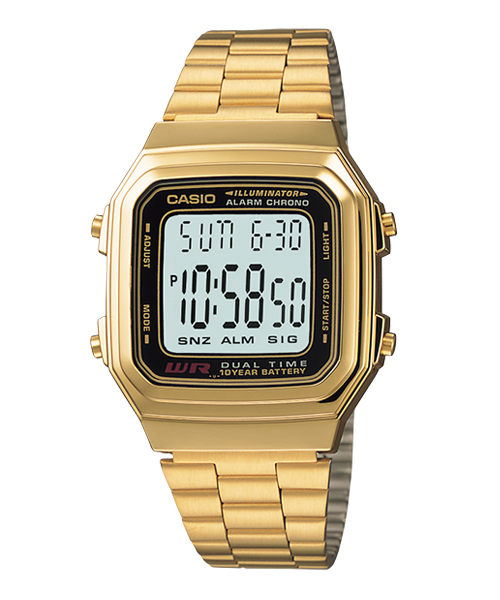萬年鐘錶 - 卡西歐  CASIO 復古金錶 電子錶  A178WGA-1A  錶徑 41.2 MM