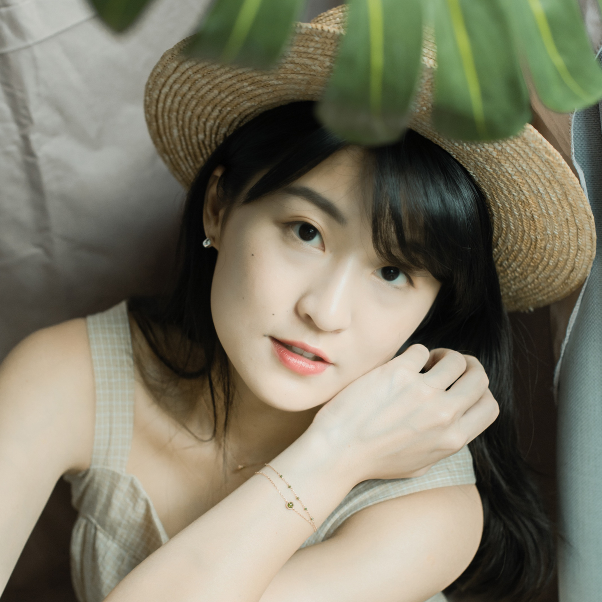 14k玫瑰金 七顆綠鑽石原礦手鍊