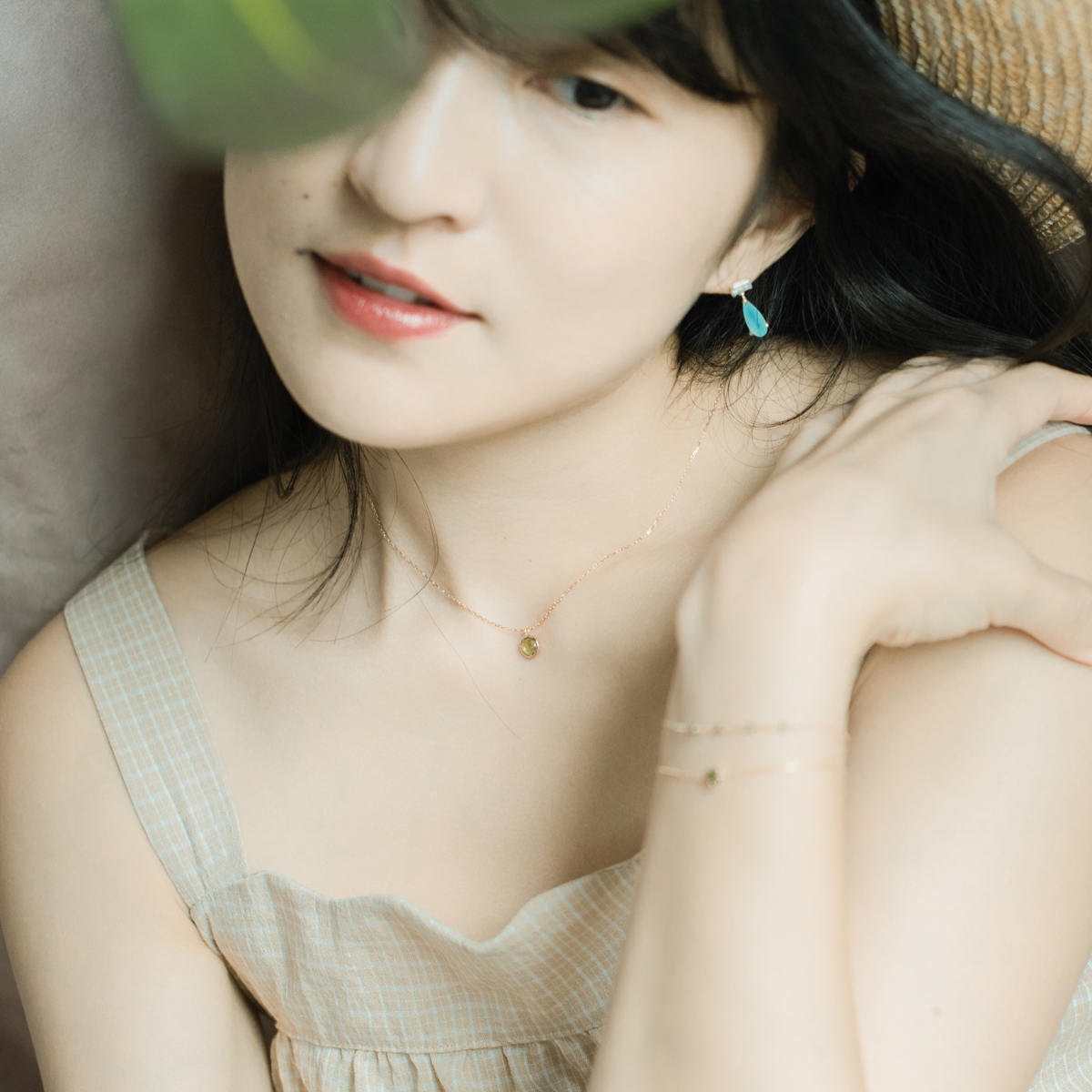 14k玫瑰金 七顆綠鑽石原礦手鍊