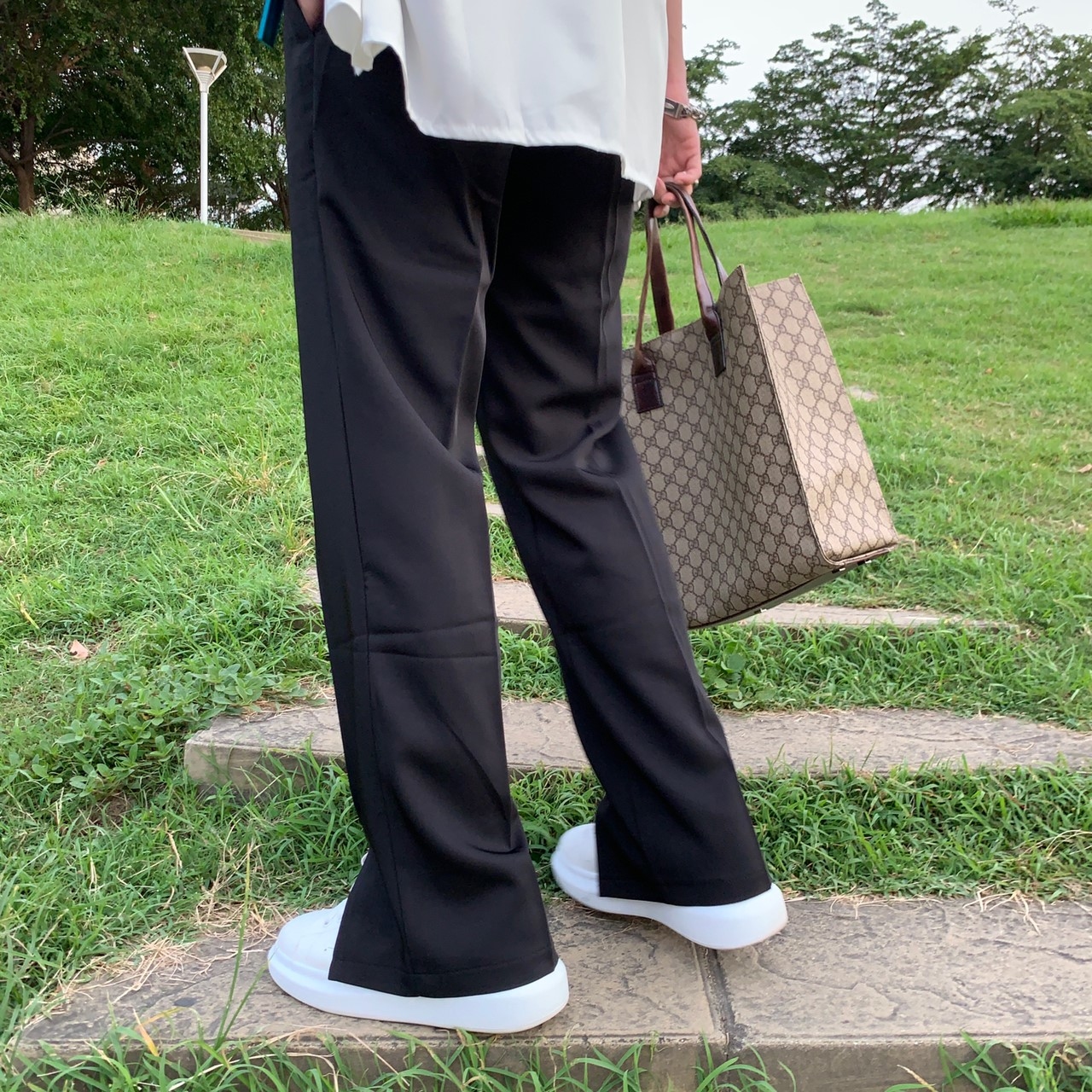 韓國 前開岔 闊腿 西裝褲