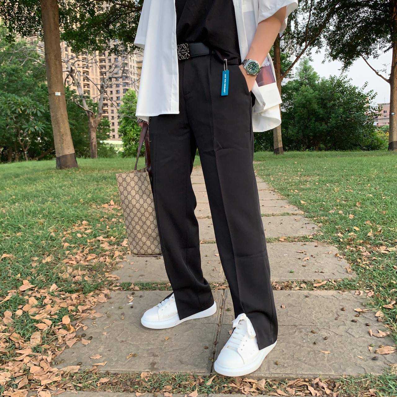 韓國 前開岔 闊腿 西裝褲