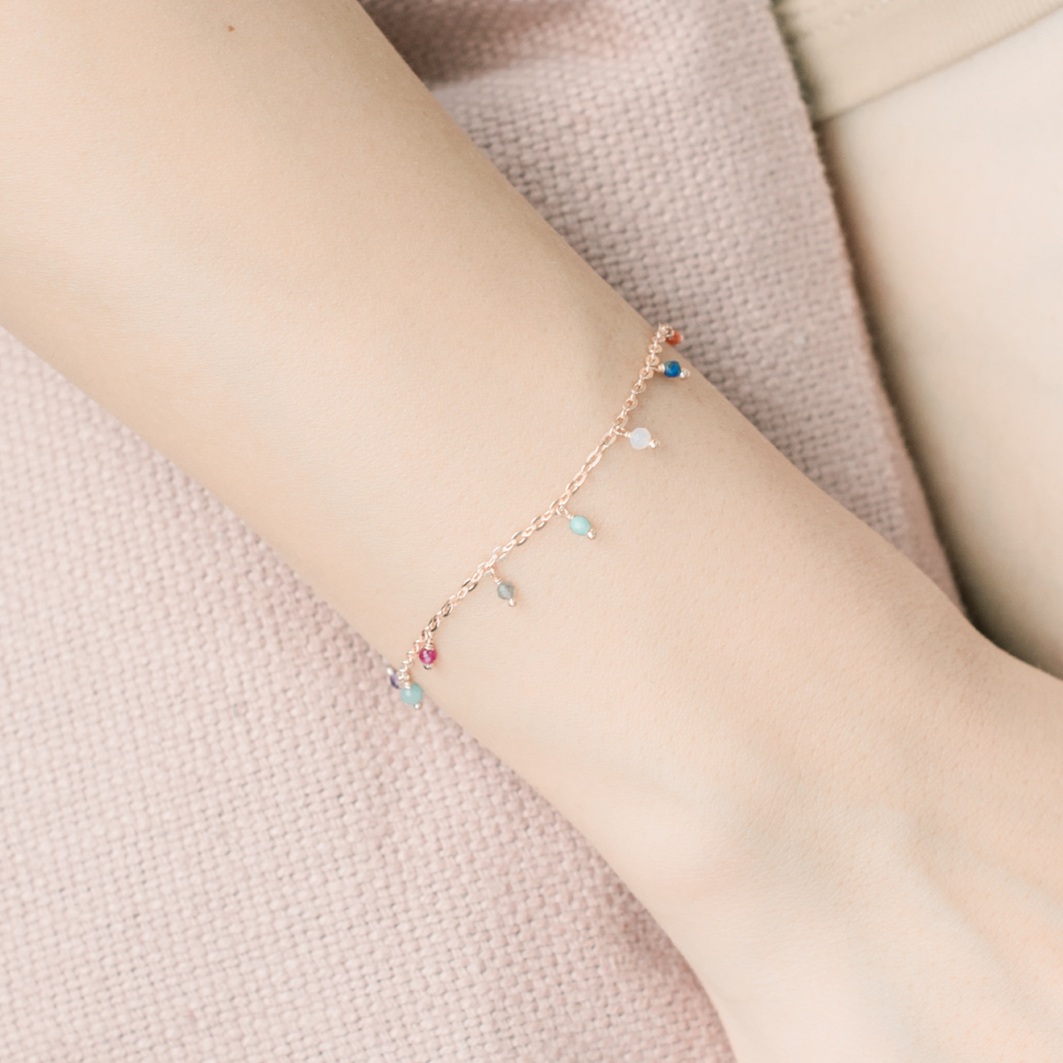 晃晃多彩寶石手鍊-玫瑰金