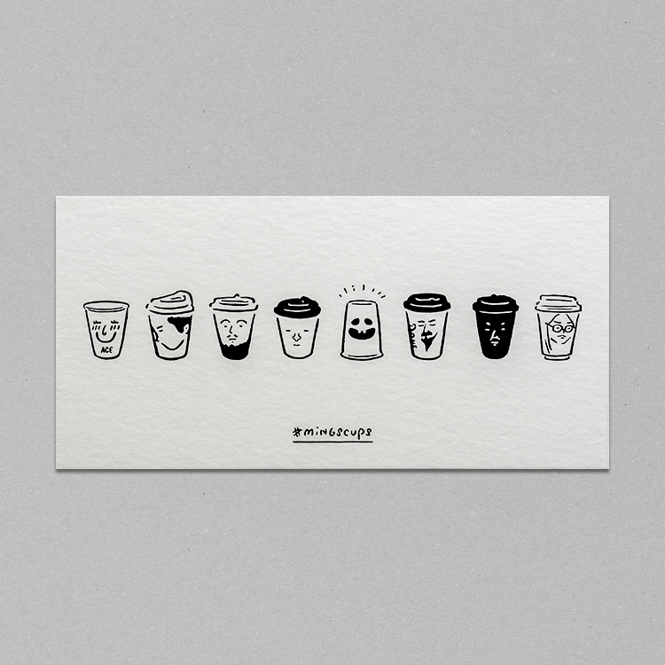 「MINGSCUPS」杯子明信片 - 燙黑