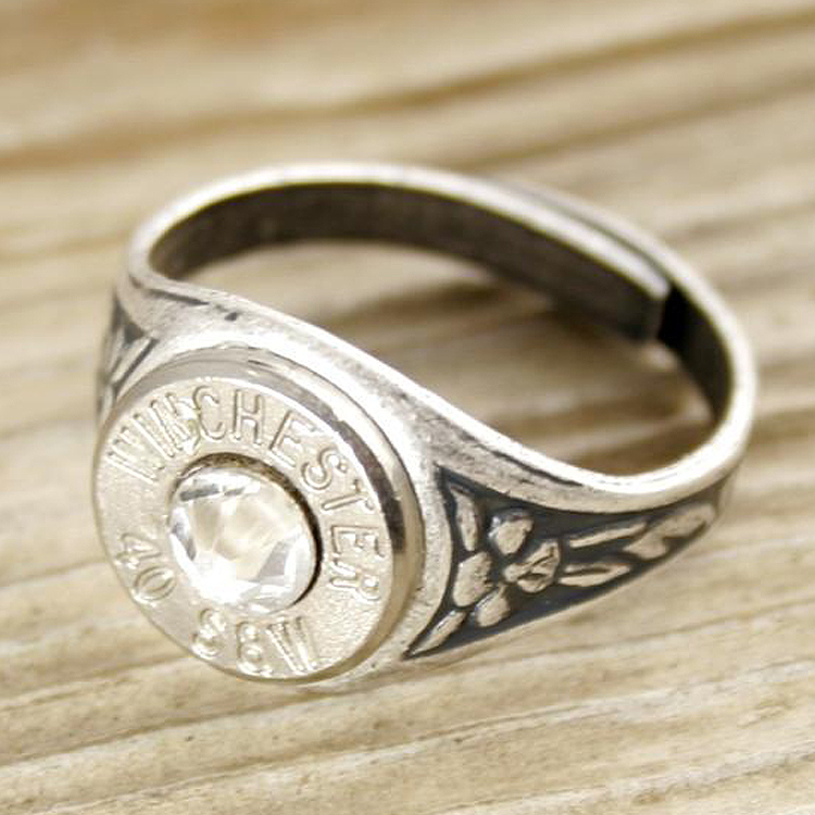 美國 Bullet - 40口徑 子彈戒指（可調式戒圍 / 水鑽版 / 銀）