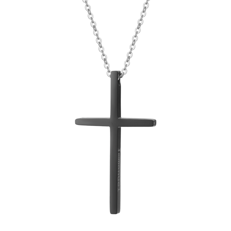 白鋼對鍊，情侶項鍊 十字架墜飾；Immanuel 上帝與我們同在（5517黑色）