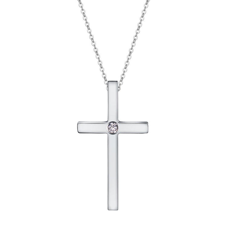 白鋼對鍊，情侶項鍊 厚實十字架；深沉的信仰精神（7565小）