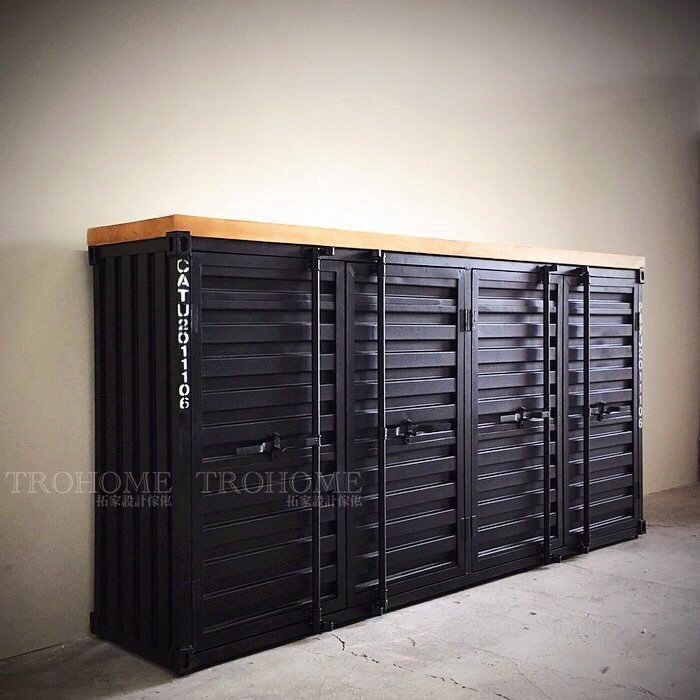 可訂製-實木桌面全鐵貨櫃收納櫃