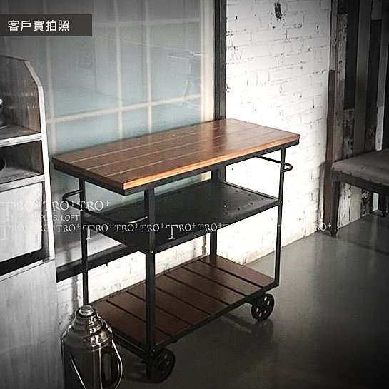 可訂製 實木鐵桿餐車