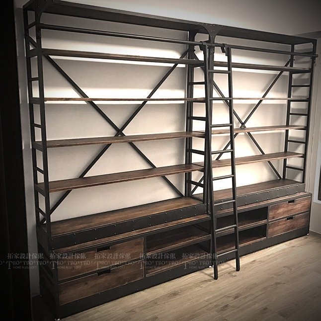 可訂製 附樓梯抽屜書架