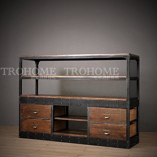 可訂製-實木鐵邊抽屜層架