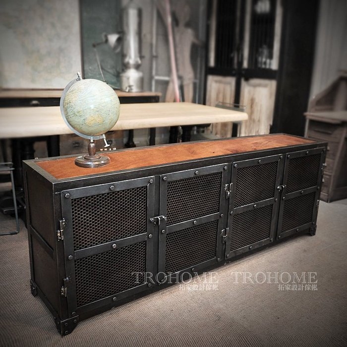 可訂製-實木桌面鐵網櫃