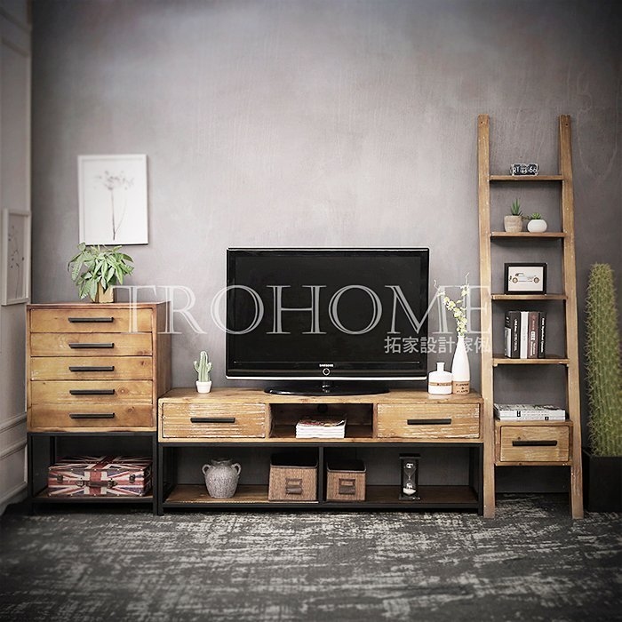 可訂製 摺鐵把手實木抽屜櫃