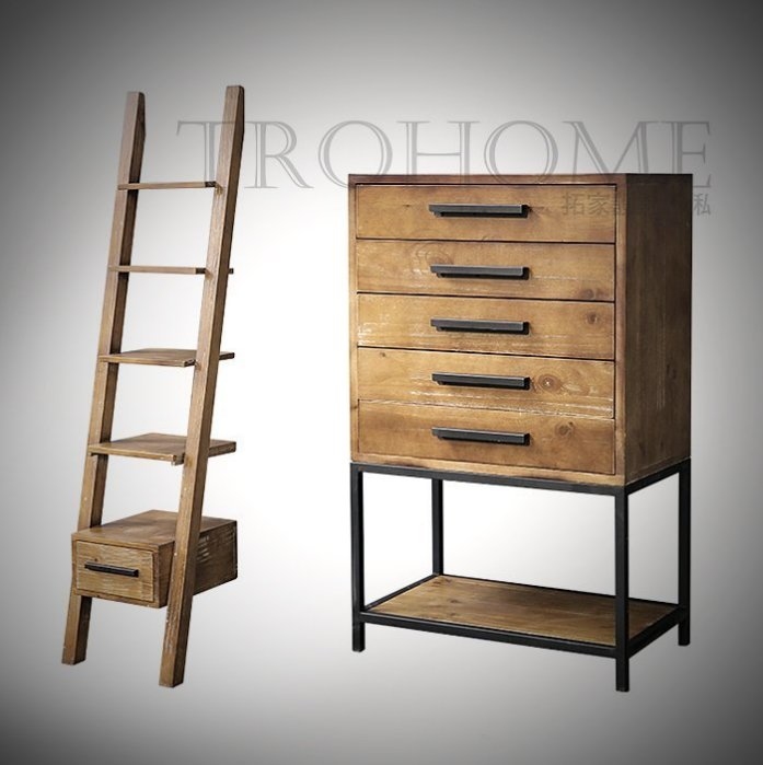 可訂製 摺鐵把手實木梯櫃梯架