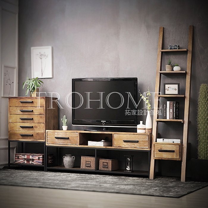 可訂製 摺鐵把手實木梯櫃梯架