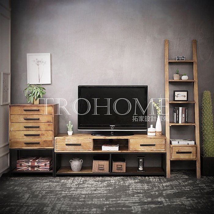 可訂製 摺鐵把手實木電視櫃