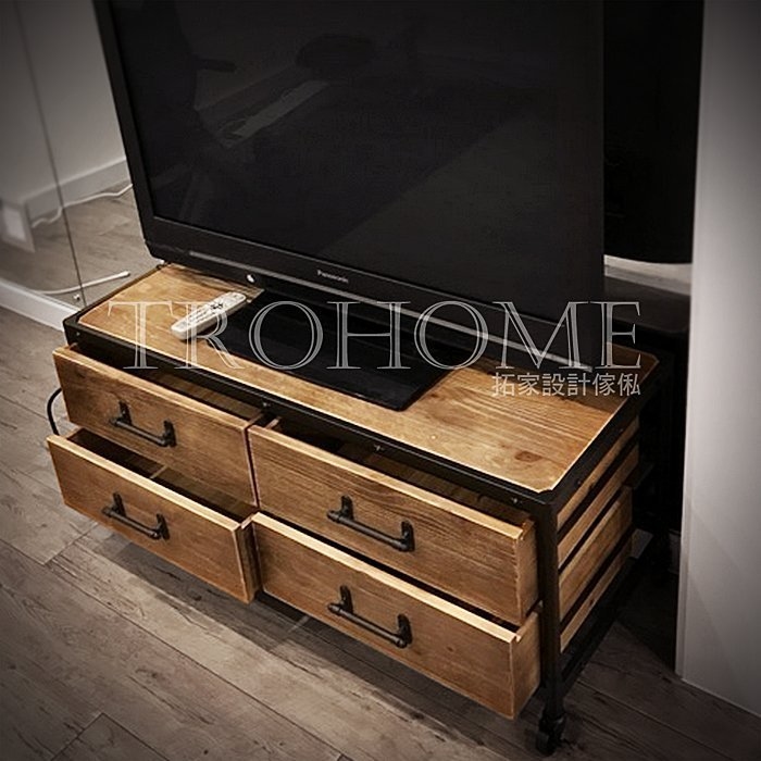 可訂製 實木鉚釘附輪電視櫃