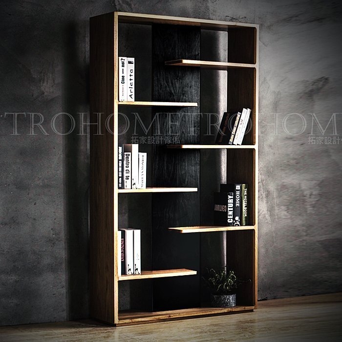 可訂製 LOFT造型感扁鐵實木書櫃
