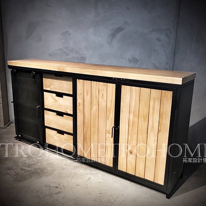 可訂製 鐵網實木穀倉抽屜櫃