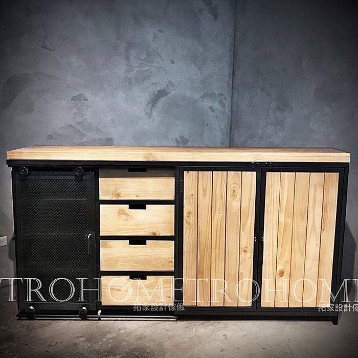 可訂製 鐵網實木穀倉抽屜櫃