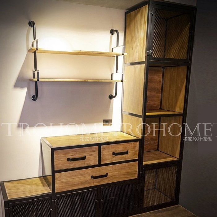 可訂製 修長鐵網實木收納櫃