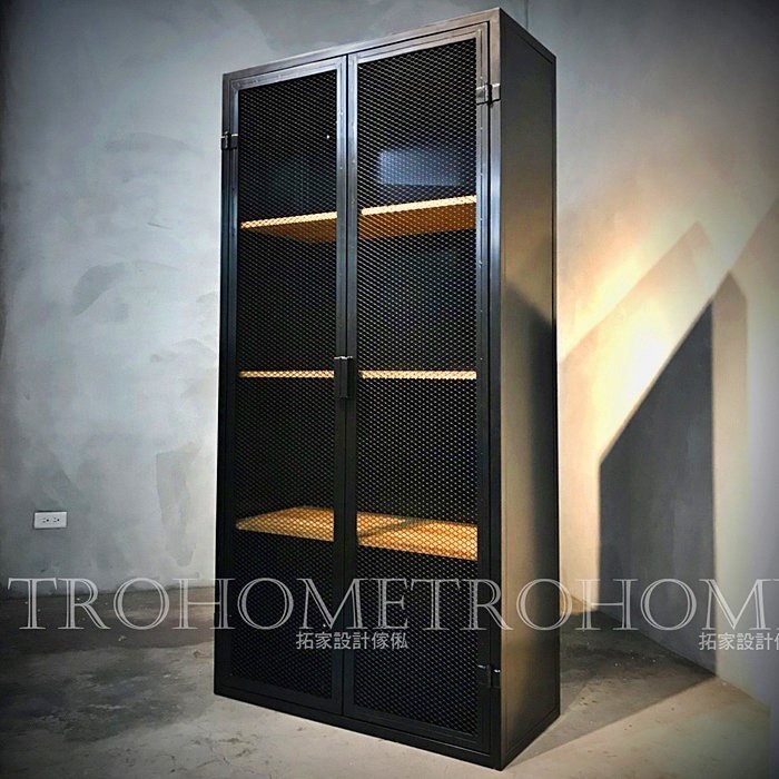 可訂製 實木層板鐵網收納櫃