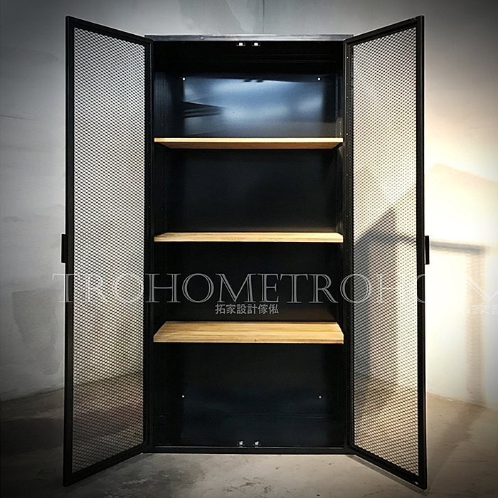可訂製 實木層板鐵網收納櫃