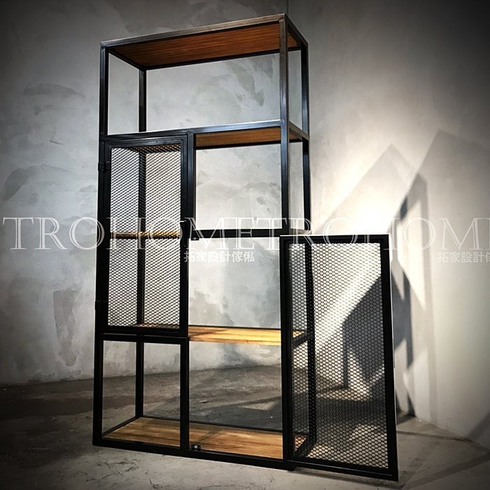 可訂製 實木鐵網交錯門片收納櫃