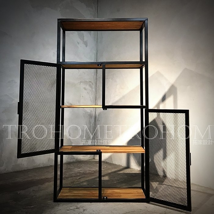 可訂製 實木鐵網交錯門片收納櫃