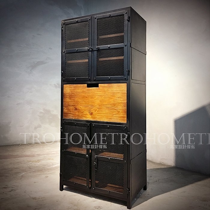 可訂製 鐵網多層木抽收納櫃