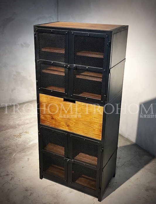 可訂製 鐵網多層木抽收納櫃