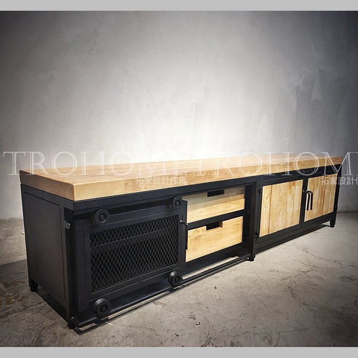 可訂製-鐵網滑門雙抽屜電視櫃