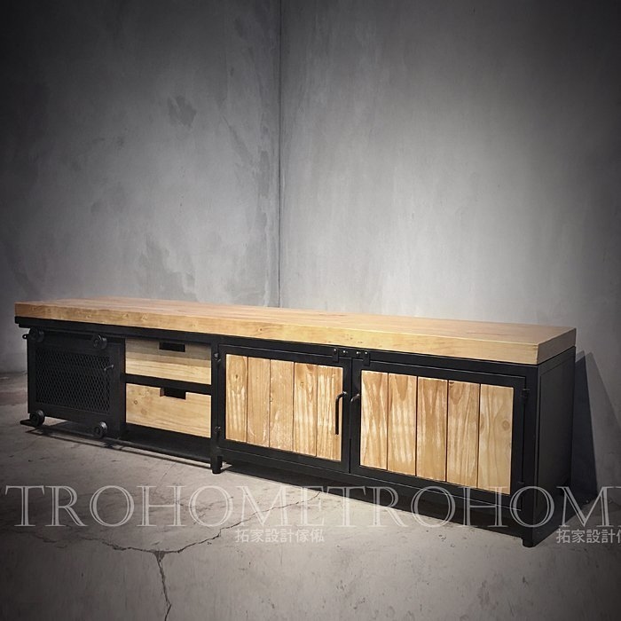 可訂製-鐵網滑門雙抽屜電視櫃