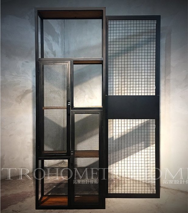 可訂製-實木層板鐵網屏風置物櫃