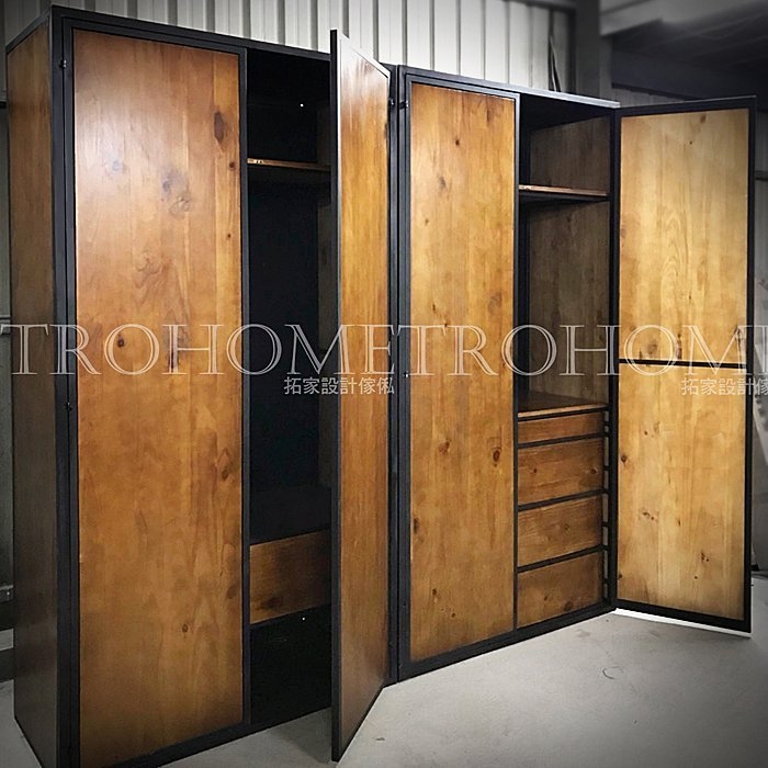 可訂製-附門片多抽屜實木衣櫃