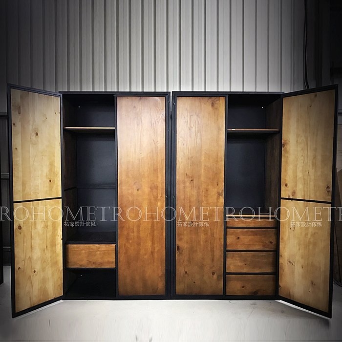 可訂製-附門片多抽屜實木衣櫃