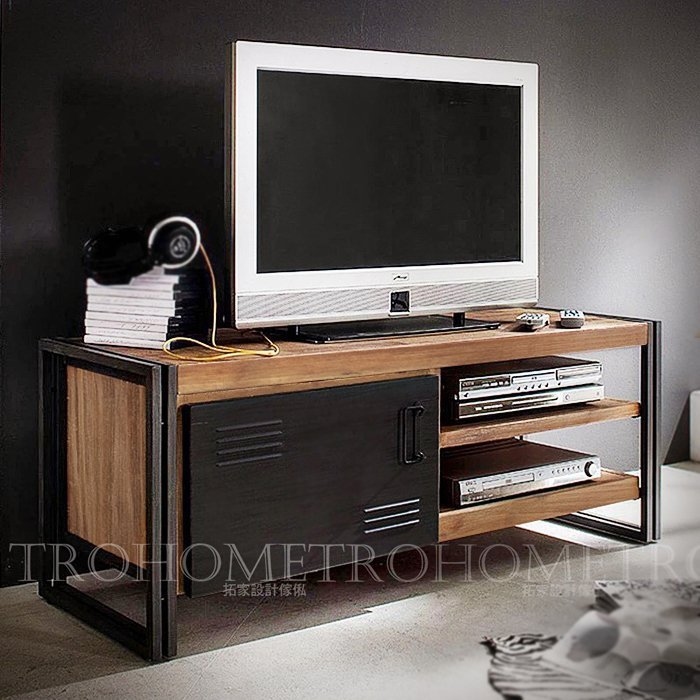 可訂製-雙框鐵門實木電視櫃