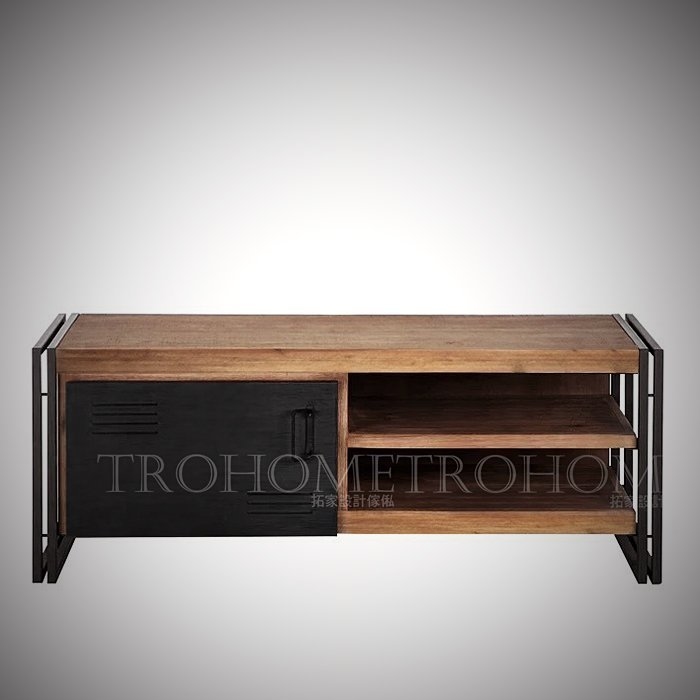 可訂製-雙框鐵門實木電視櫃