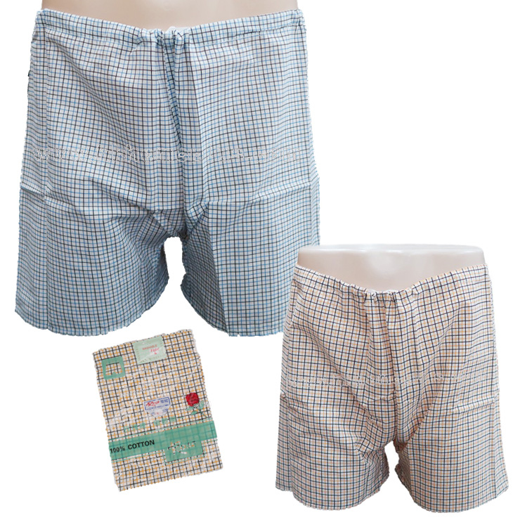 3條裝 玫瑰牌: 男裝索帶格仔短褲 (M-XXL碼)