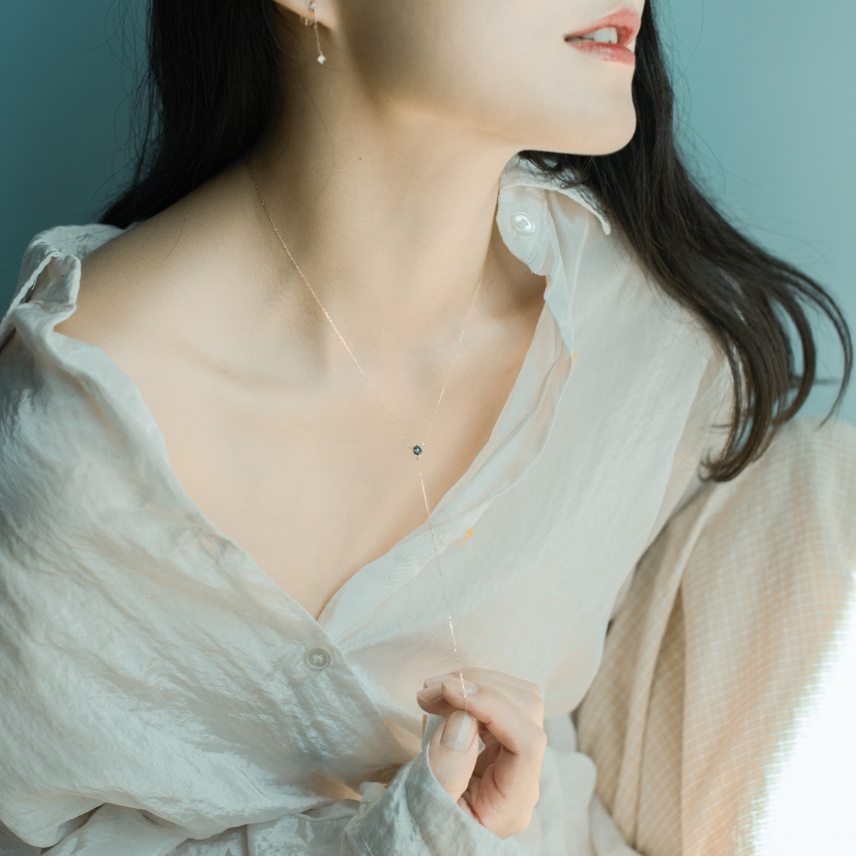 14K杯子蛋糕藍鑽原礦Y字奶溝鍊