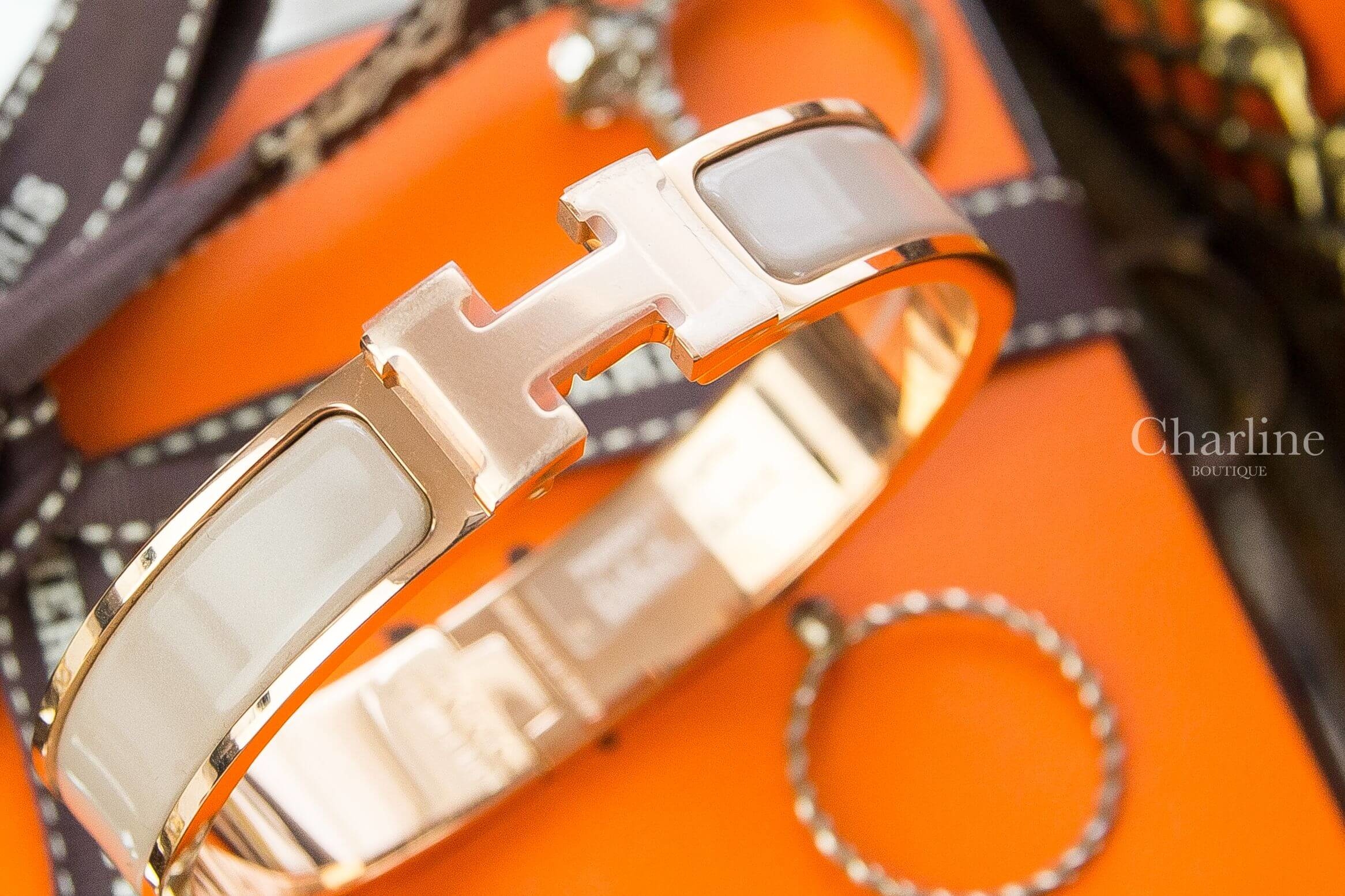 Hermes Clic H Bracelet 栗子色細版玫瑰金釦手環