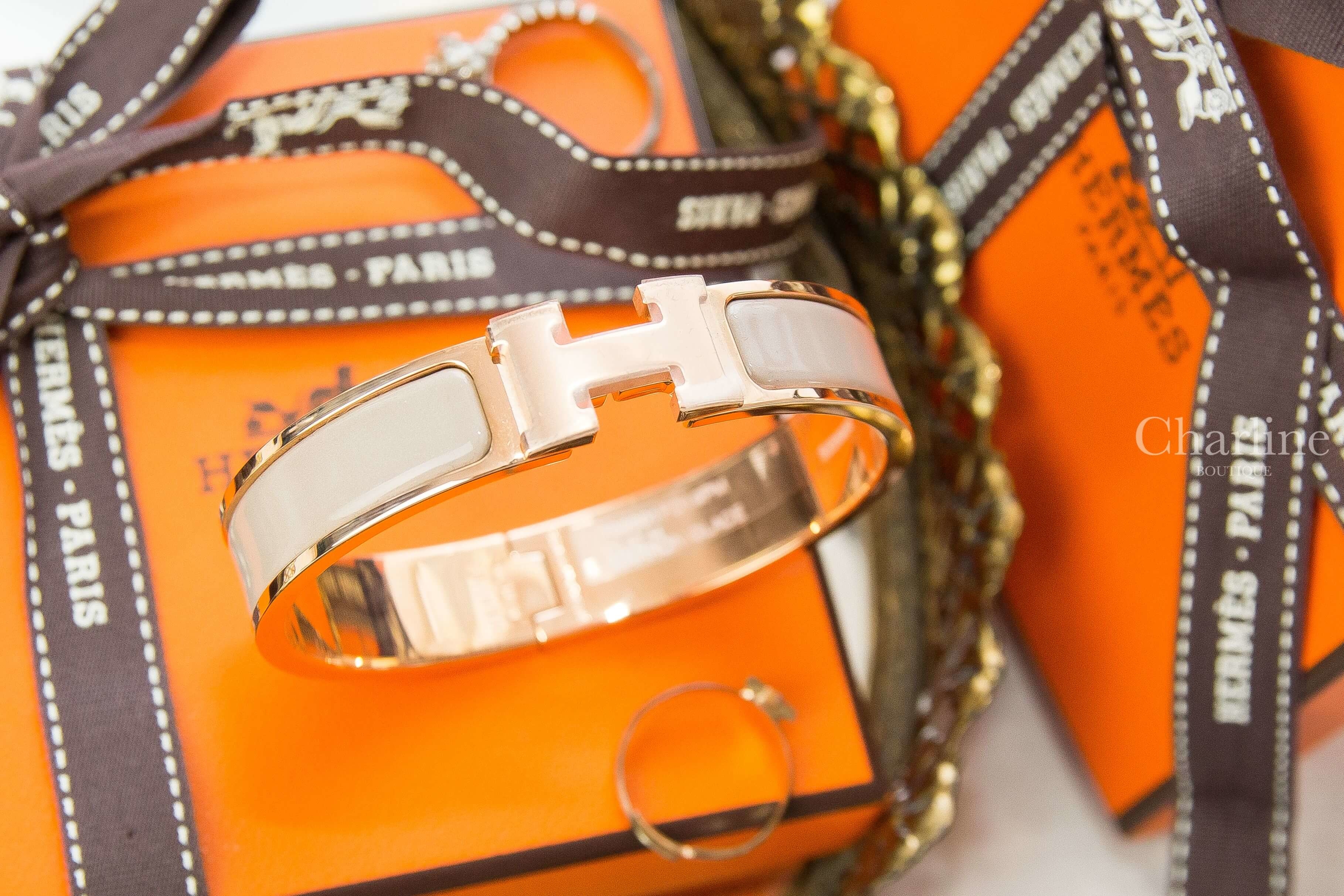 Hermes Clic H Bracelet 栗子色細版玫瑰金釦手環