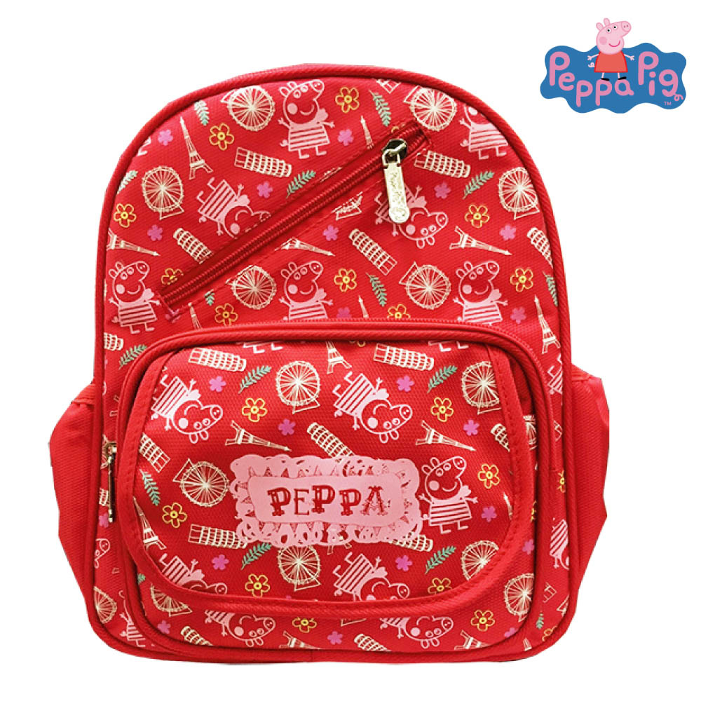 Peppa Pig 粉紅豬 圖騰兒童後背包(紅)