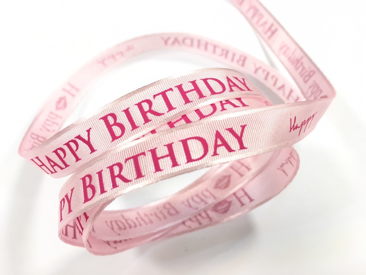 脣印Happy Birthday/緞邊平織/10mm